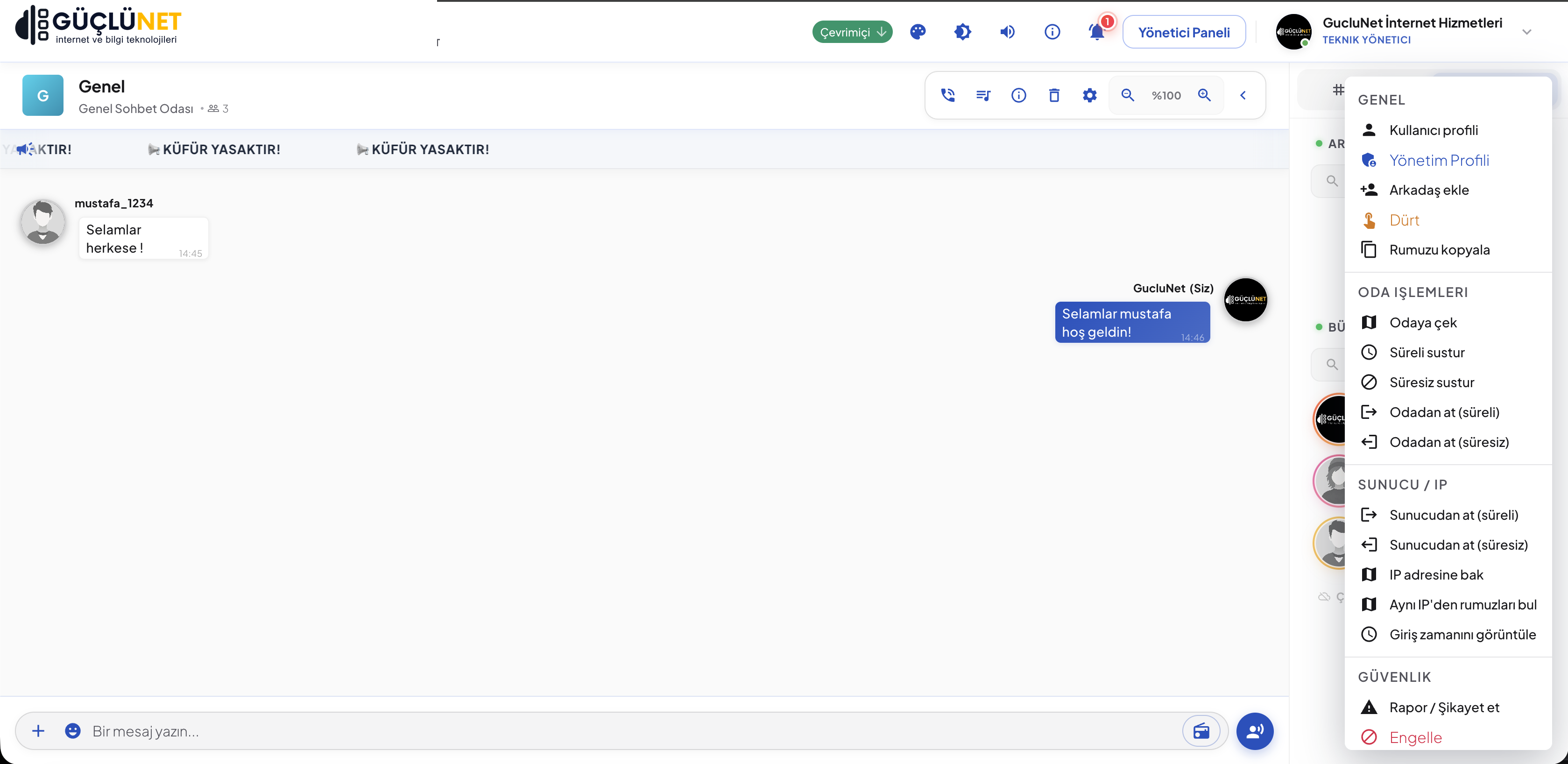 GChat Gelişmiş Yönetim Paneli