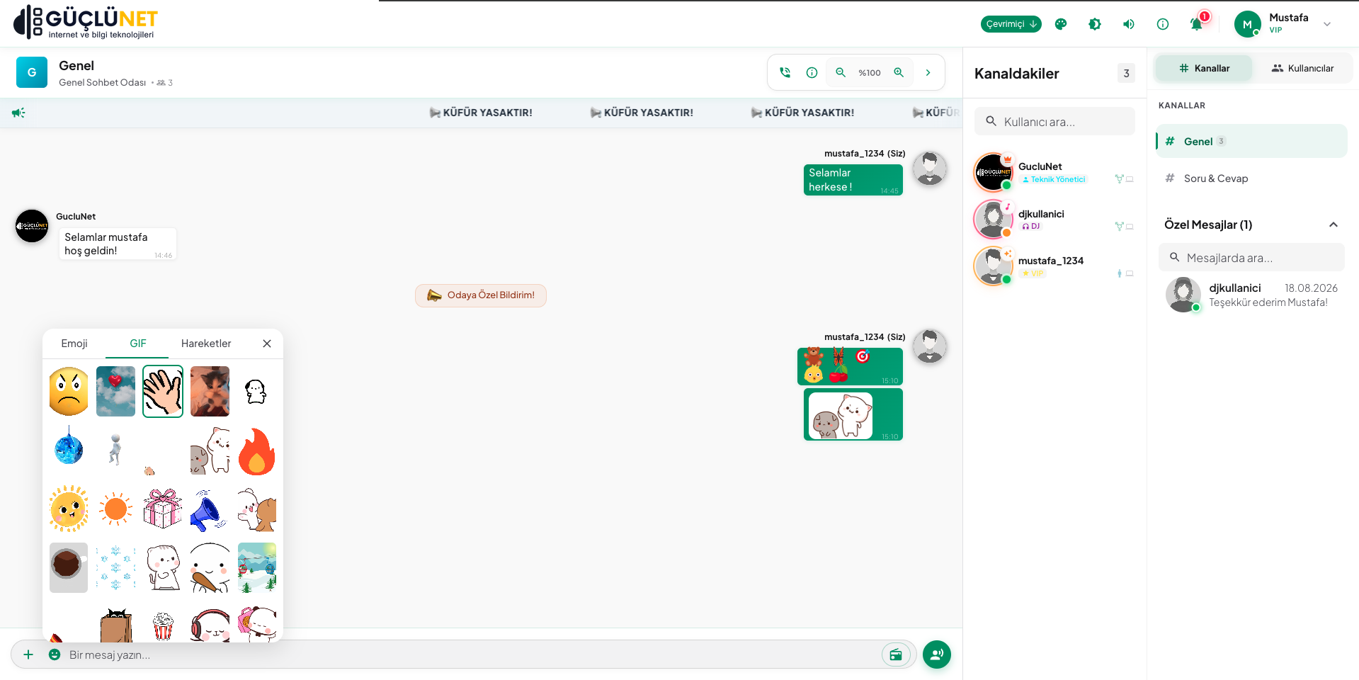 GChat GIF ve Emoji Özelliği