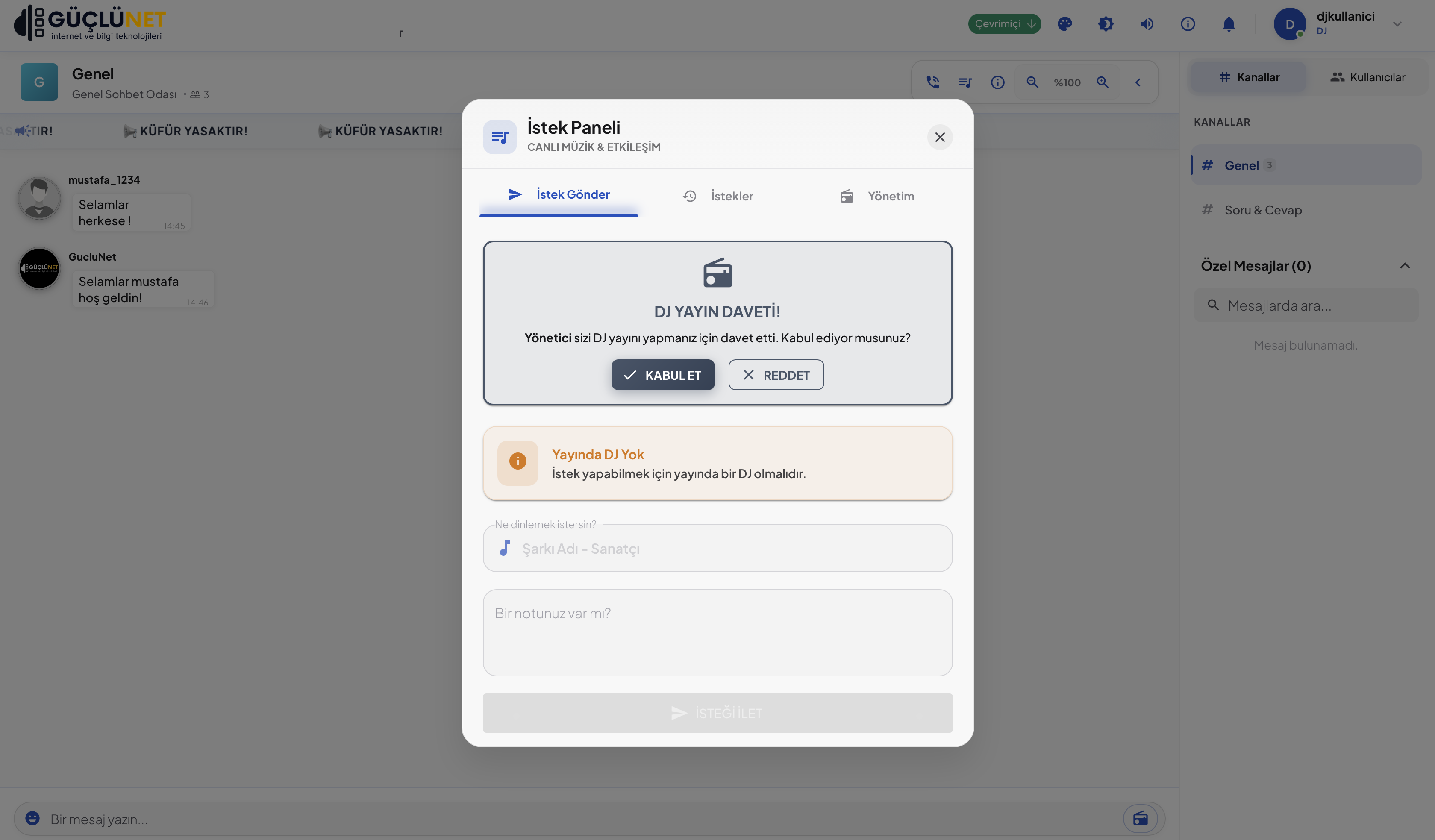 GChat Radyo İstek Paneli