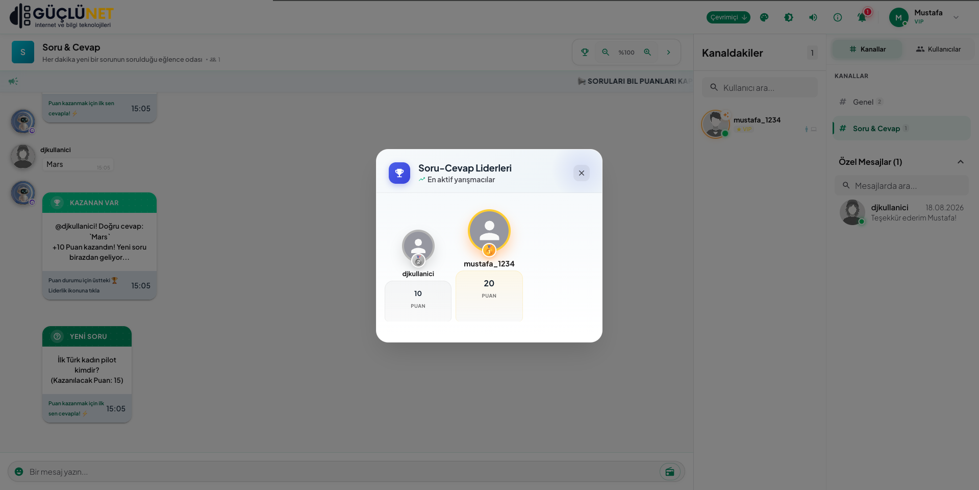 GChat Soru Cevap Liderlik Sıralaması