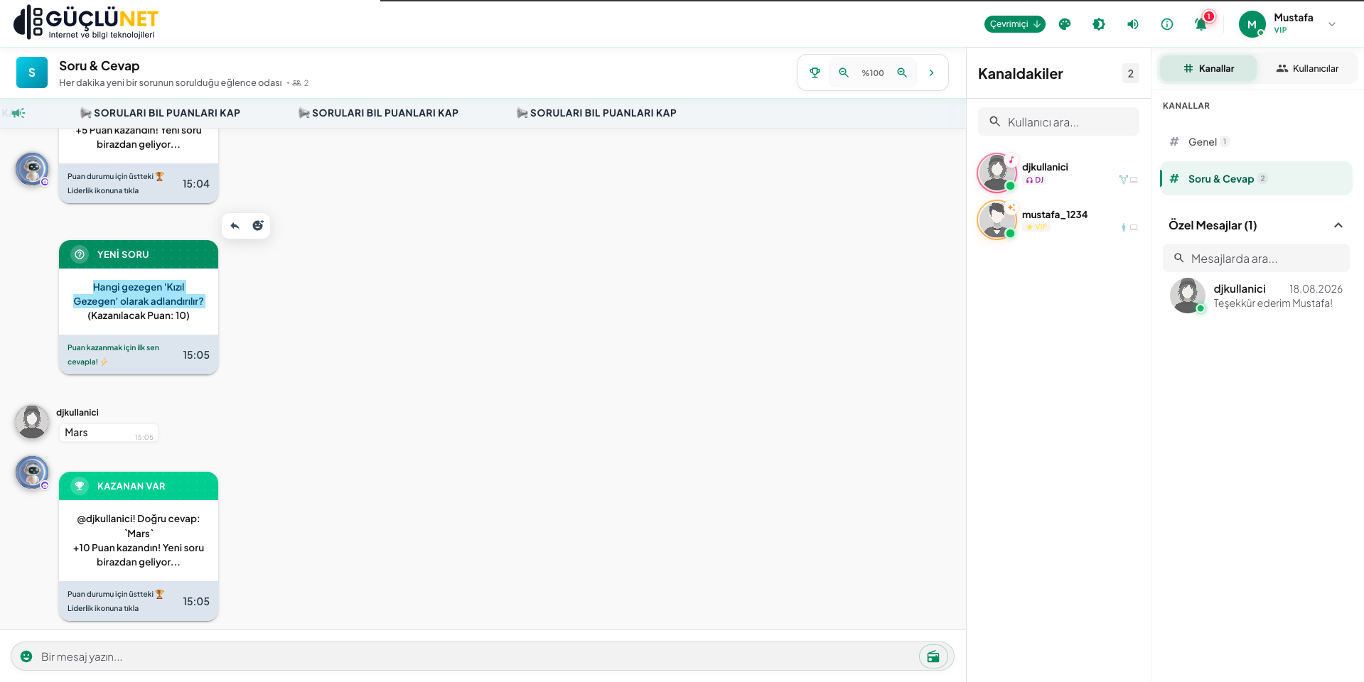 GChat Soru Cevap Oyun Botu