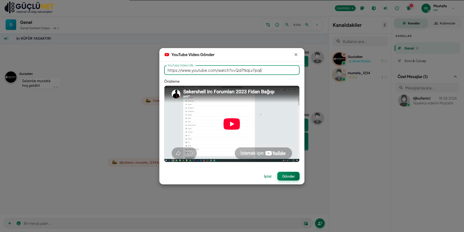 GChat YouTube Video Gönderme